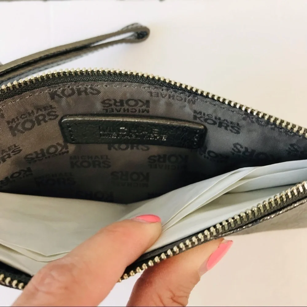 MICHAEL KORS Gunmetal Small Zip Wristlet
